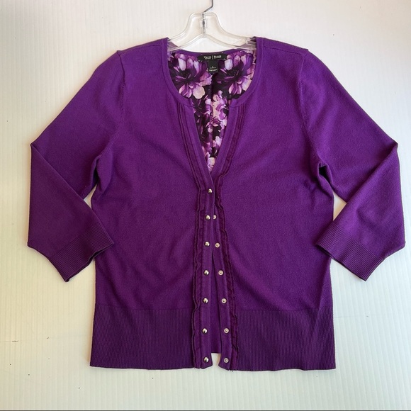 WHBM Purple Cardigan (L) Tank (M) Set Ruffle Detail Snap Button Business Casual - Picture 3 of 8